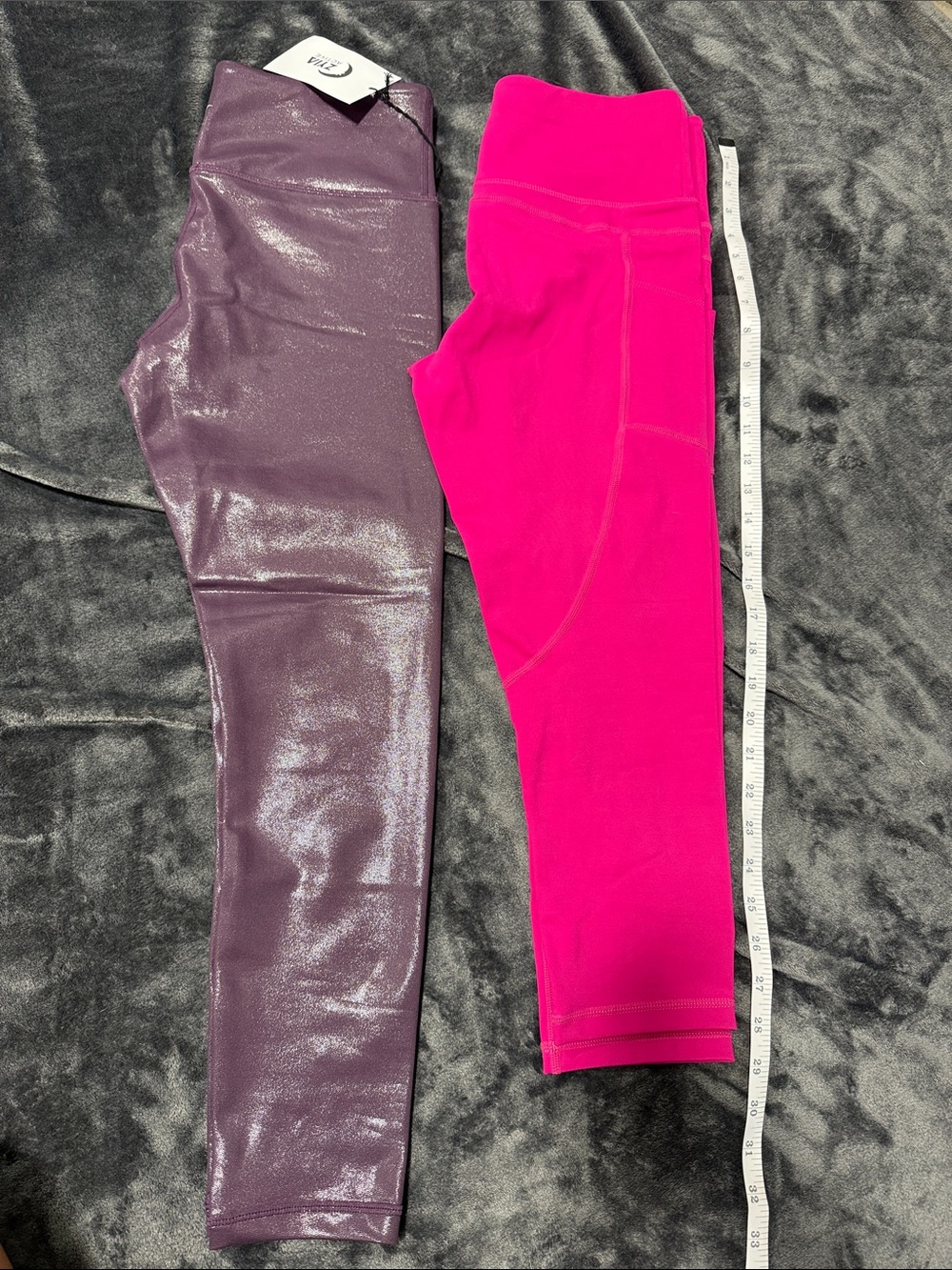 ZYIA women’s capri Leggings - Shimmery Purple & Bright Pink